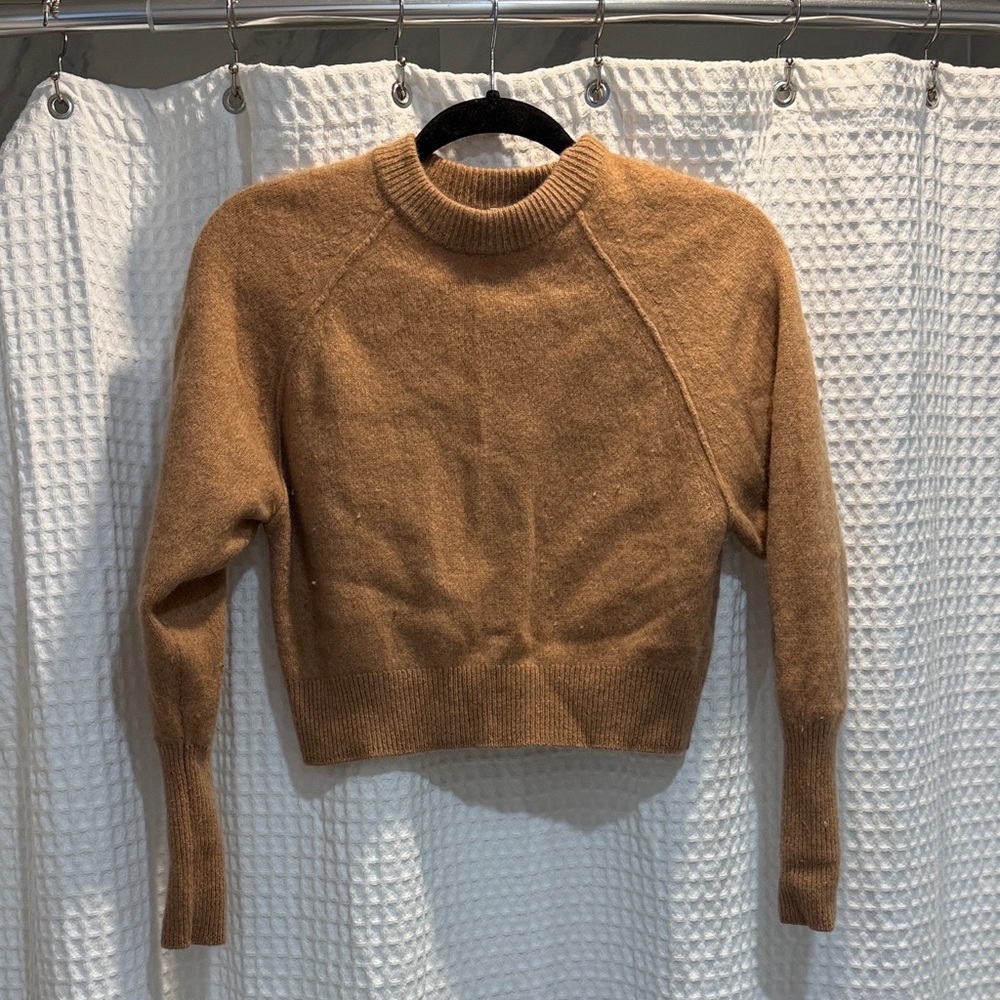 Aritzia Babaton Cropped Crewneck Sweater in Camel Brown